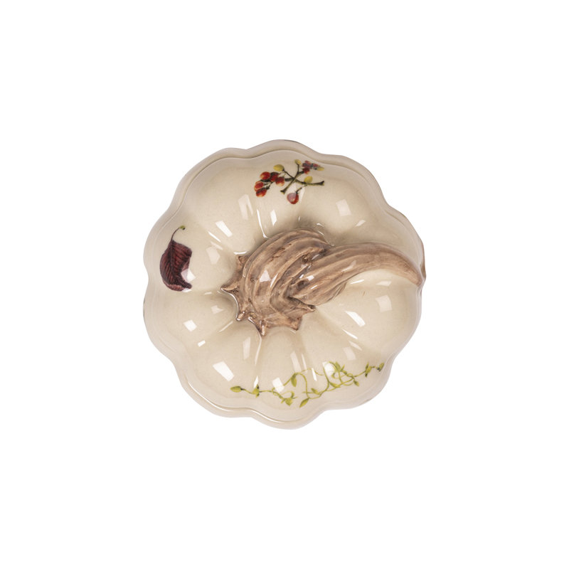 Botanic-Inspired Ceramic Pumpkin Soup Bowl with Lid