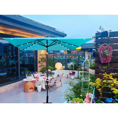 Parasol carré carré de 8X2,5M avec parasol solaire à DEL 8 lumières avec manivelle et base transversale pour terrasse de jardin et abri de piscine extérieur