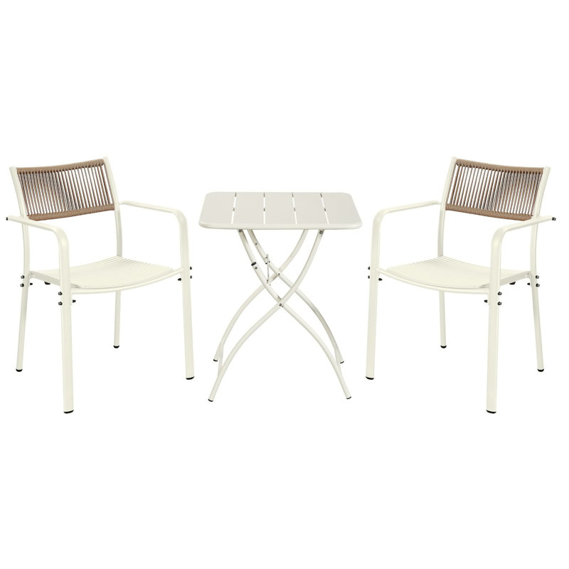 Rimini Patio Dining Set with Folding Table & Two Chairs, Off-White