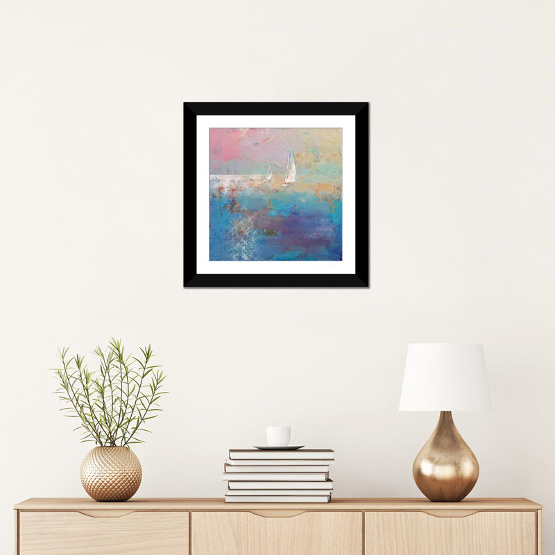 « voilier », reproduction d’art sur toile, H 16 po x l 16 po x P 1 po, Papier d'art encadré noir, Blanc