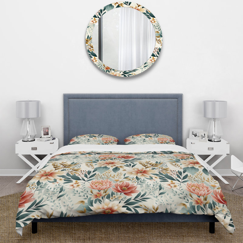 Ensemble de housse de couette à motif botanique Enchanted Lotus Gardens, Housse de couette pour grand lit et 2 taies décor