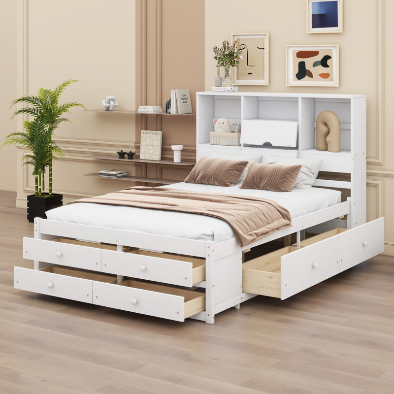 Lit plateforme avec tête de lit et tiroirs de rangement, Grand lit