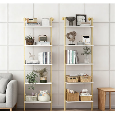 Ensemble de 2 étagères en bois massif à 5 niveaux, bibliothèque murale de style industriel pour salon, chambre à coucher, bureau, étagère ouverte pour livres, plantes et décor