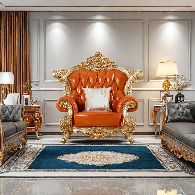 Fauteuil en cuir véritable capitonné European Luxury