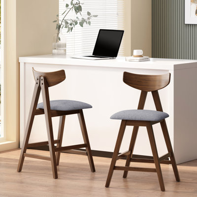 Comptoir de 2 tabourets - Revêtement en tissu gris foncé, base en bois d'hévéa (2), assise rembourrée, robuste