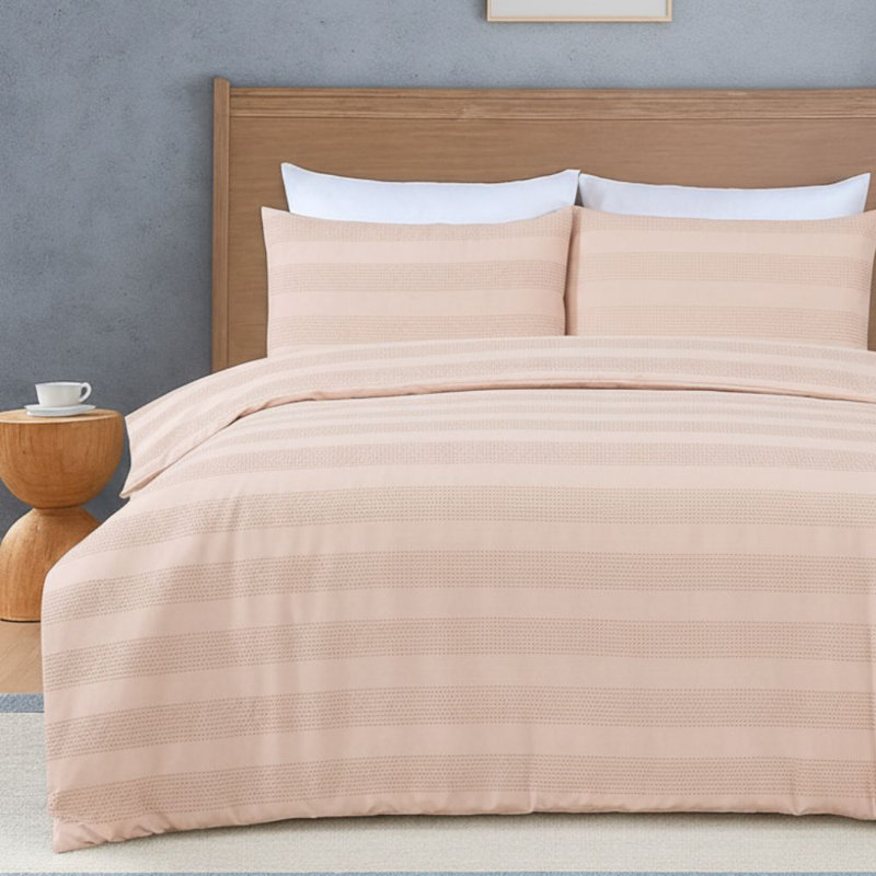MHG Living Waffle Striped Duvet Cover Set Cotton-Rich Polycotton - Includes Matching Pillowcase - Single/Double/King/Super King