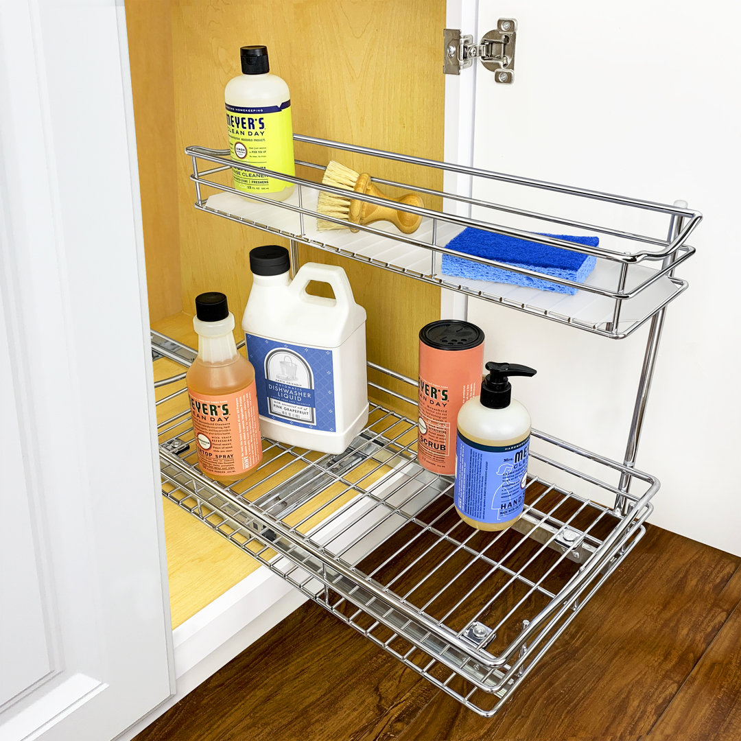 LYNK PROFESSIONAL Pull Out Under Sink Kitchen Cabinet Organizer - 11.5 in. Drawer - Sliding Shelf Organizer for Cabinets and Undersink Storage Shelves - Chrome LYNK PROFESSIONAL Size: 14" H x 11.5" W x 18" D