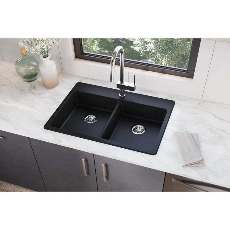 Quartz Classic 33" x 22" x 5-1/2" Double Basin Drop-In Kitchen Sink