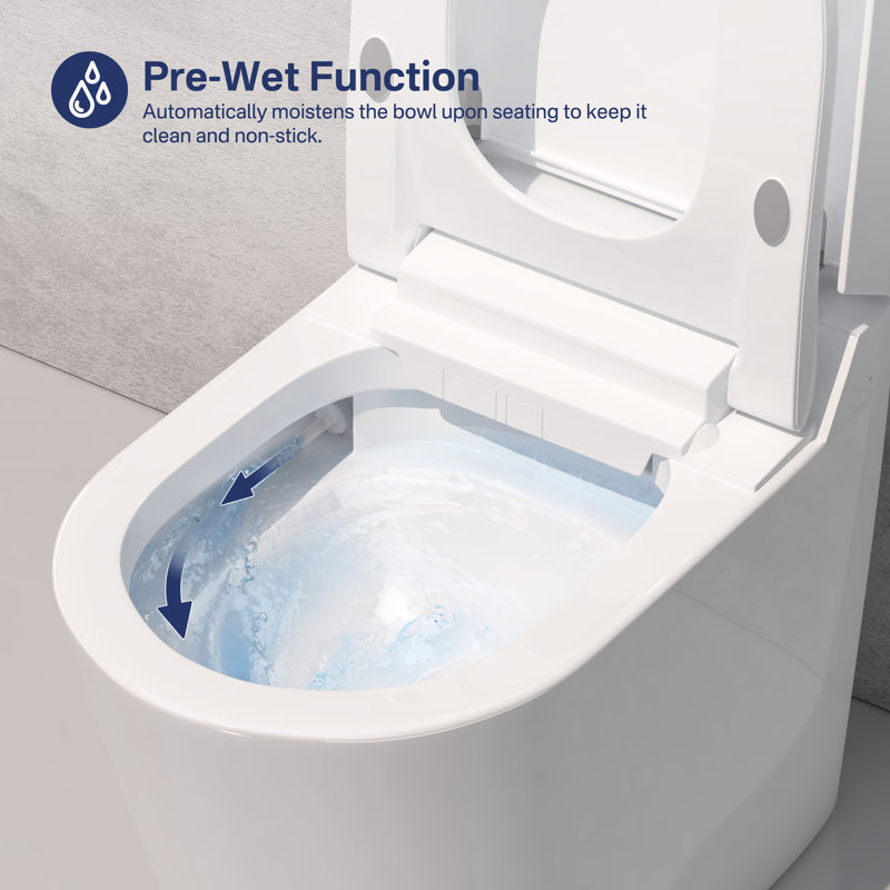 Elongated Smart Bidet Toilet with Heated Seat, Bidet Wash, Warm Air Dryer, Touchless Flush, Pre-Wetting, Soft-Close Lid & Night Light (Remote Included)