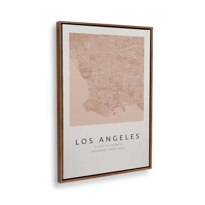 Los Angeles Street Map, reproduction d'art sur toile, Cadre flottant en noyer, 20 po x 30 po