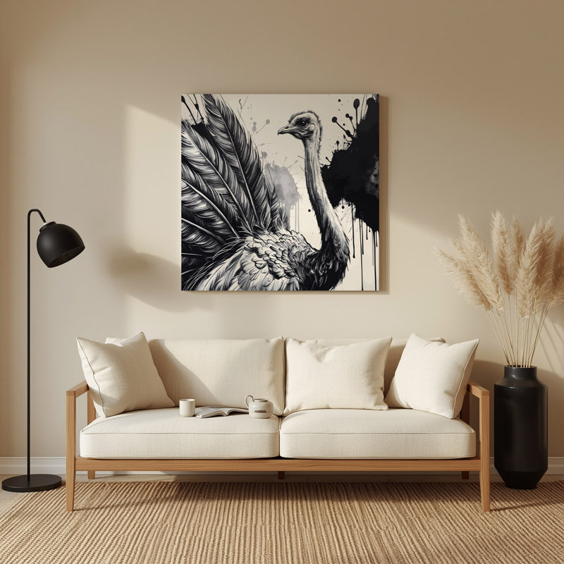 Faune, autruche, art mural gris en métal, 8" H x 8" W