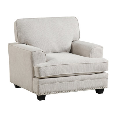 Brady Accent Armchair, Sand Brown Chenille, Nailhead Trim, Black Legs