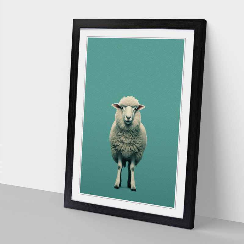 Sheep Minimalism No.3 - Single Picture Frame Print on Wood, 64cm H x 46cm W x 2cm D, Black