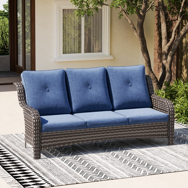 Winston Porter 3-Person Outdoor Sofa With Cushions | Wayfair