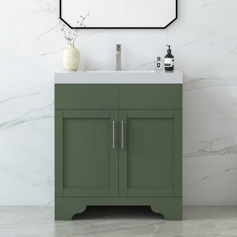 Ensemble de meuble-lavabo autoportant 30 po Aurilla en vert forêt avec plateau en quartz de Carrare blanc Aurilla, Vert forêt