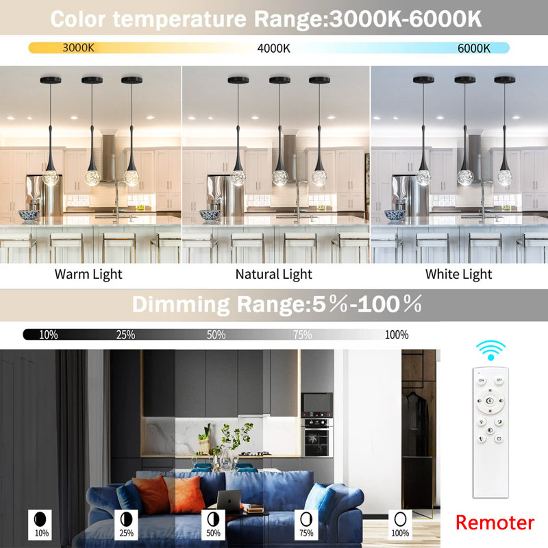 Glam Pendant Light Led Dimmable Chandelier Fixture, Matte Black