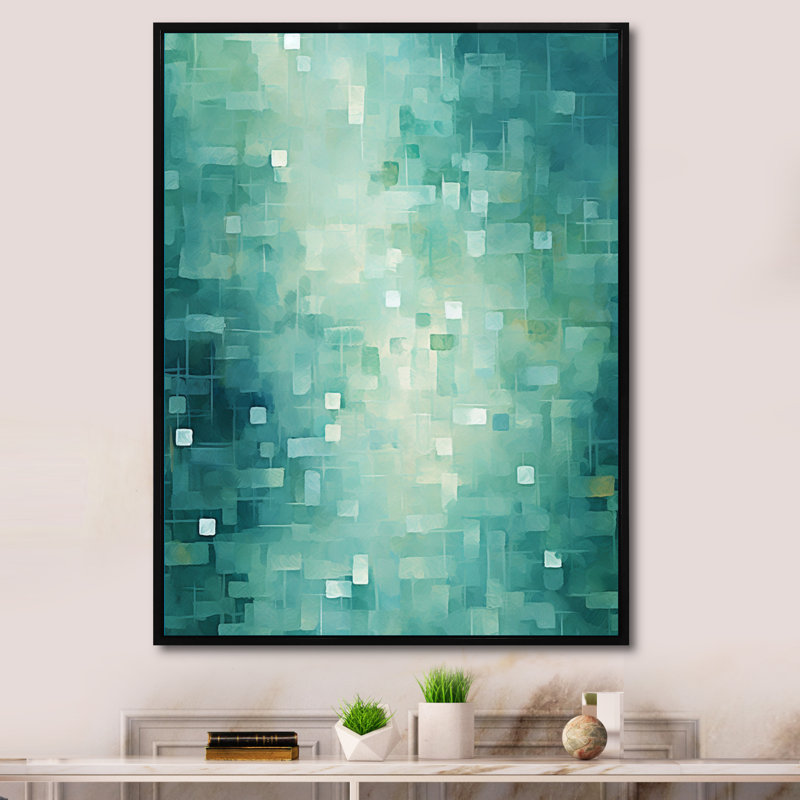 «California Sunshine Abstract Cubist Turquoise», peinture murale abstraite, salon, H 40 po x l 30 po x P 1,5 po