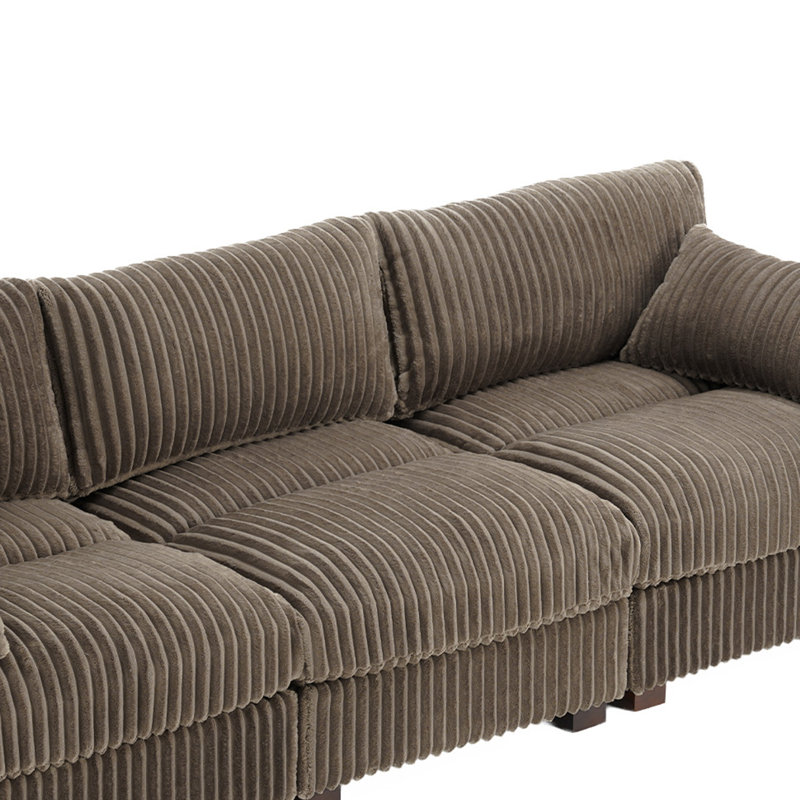 3 - Piece Upholstered Light Brown Faux Rabbit Fur Flannel Reversible Modular Sofa Living Room Sectional Couch, Light Brown, 3