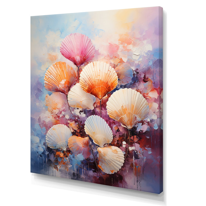 Collage multicolore de coquillages côtiers sur toile, Toile tendue, H 20 po x l 12 po x P 1 po