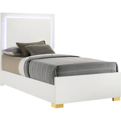 Contemporary Twin Panel Bed White With Led Headboard, Finish, And Functional Bedroom Space Modern In Featuring Touch - Controlled Headboard Graceful Metal Legs