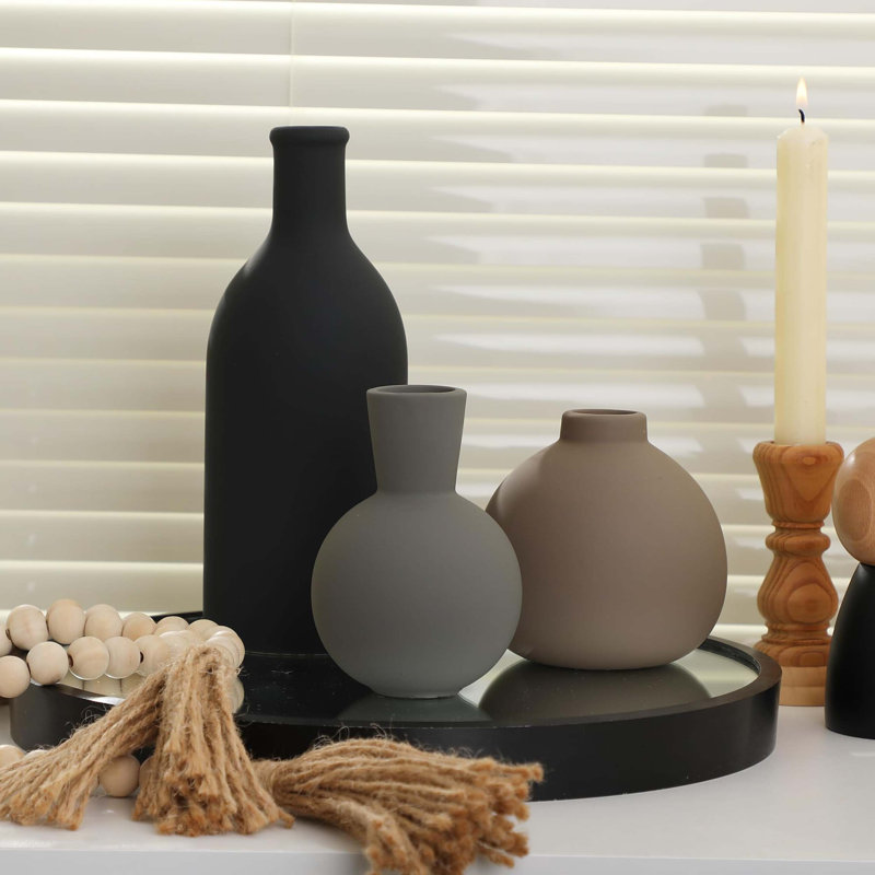 Ensemble de 3 vases en céramique, vases décoratifs de style maison de campagne rustique, vases en pot pour bouquet de fleurs de pampas séchées, salon, cuisine, chambre à coucher, salle de bain, vestibule, décoration