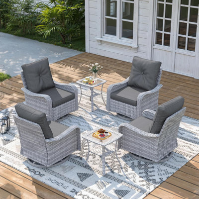 6 Piece Wicker Patio Furniture Set, Swivel Rocking Chairs with 4''Cushions, 