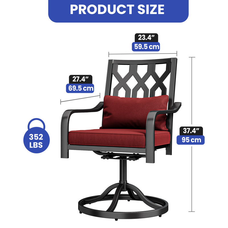 Ensemble de 2 chaises de patio pivotantes avec accoudoirs en métal et coussin