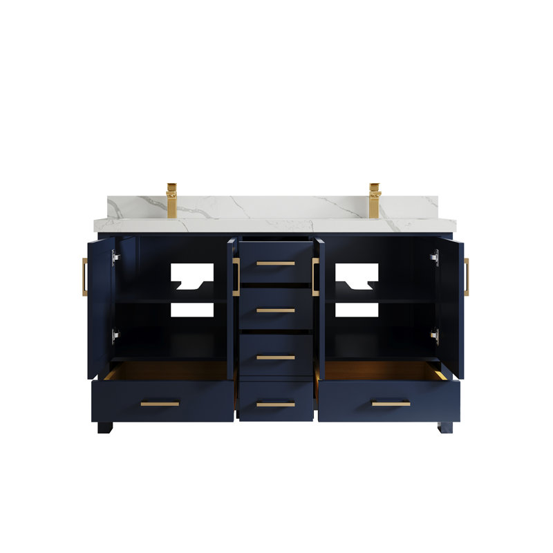 Ensemble de meuble-lavabo double 60 po Malibu, Calacatta Laza