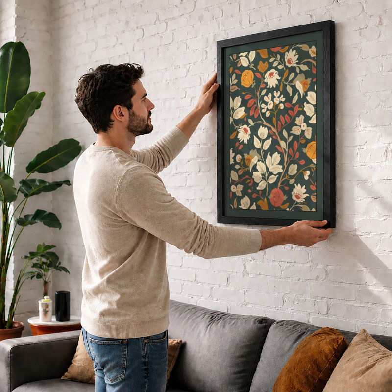 Scattered Blooms Botanical - Framed Print, Walnut, A3 - 42.0 x 29.7 cm