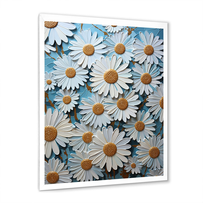 «White Daisy Meadow Elegance IV», reproduction sur toile, H 20 po x l 12 po x P 1 po, Cadre simple blanc