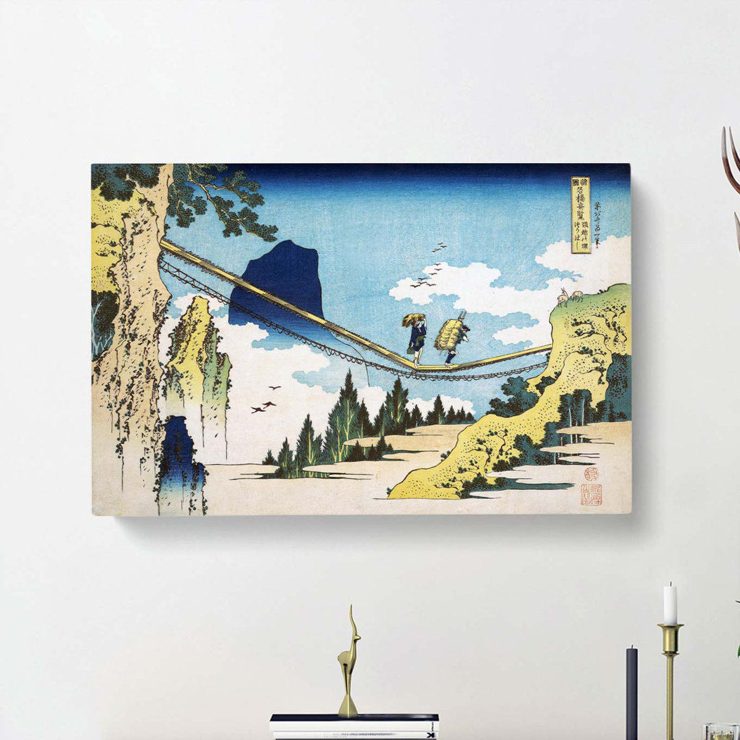The Suspension Bridge by Katsushika Hokusai - Wrapped Canvas