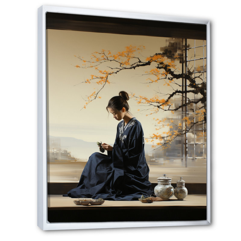 Porush Japon Art Tea Cerémonie IV - impression, Cadre flottant blanc, H 44 po x l 34 po x P 1,5 po