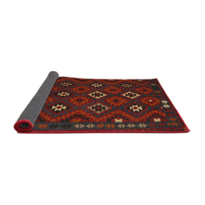 Tapis traditionnel rouge / noir Alishaba, Rond 5 pi