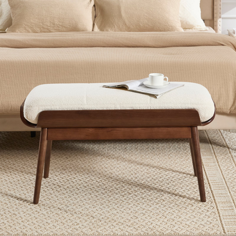 Banc d'entrée classique et minimaliste en tissu avec cadre en bois et banc de bout pour le salon de la chambre à coucher