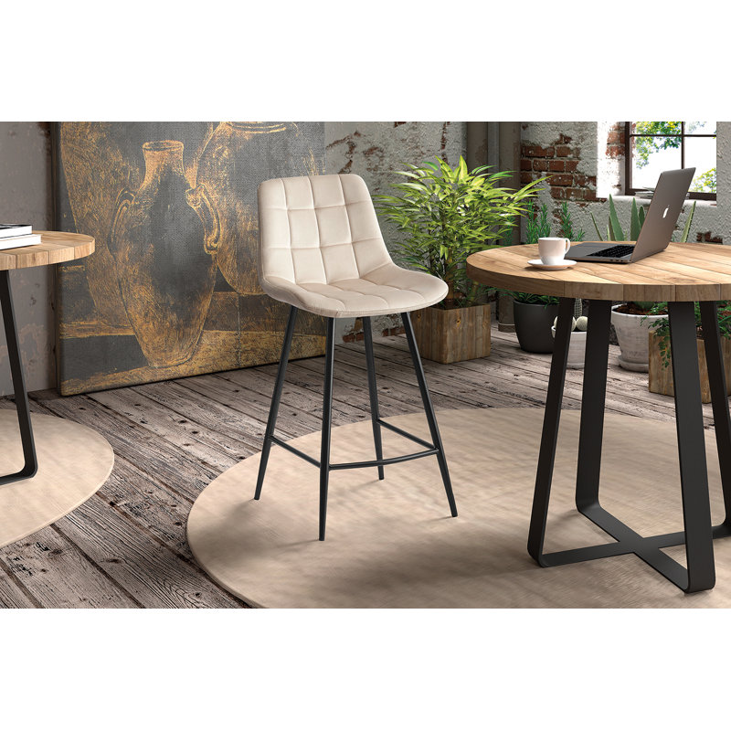 Cristopher Upholstered Counter Stool with Metal Frame, Beige