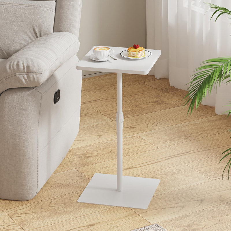 27.2"H Adjustable Height Pedestal Side Table, White, White, White