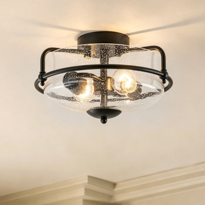 Boatner 2-Light Glass Shade Semi Flush Mount Ceiling Light