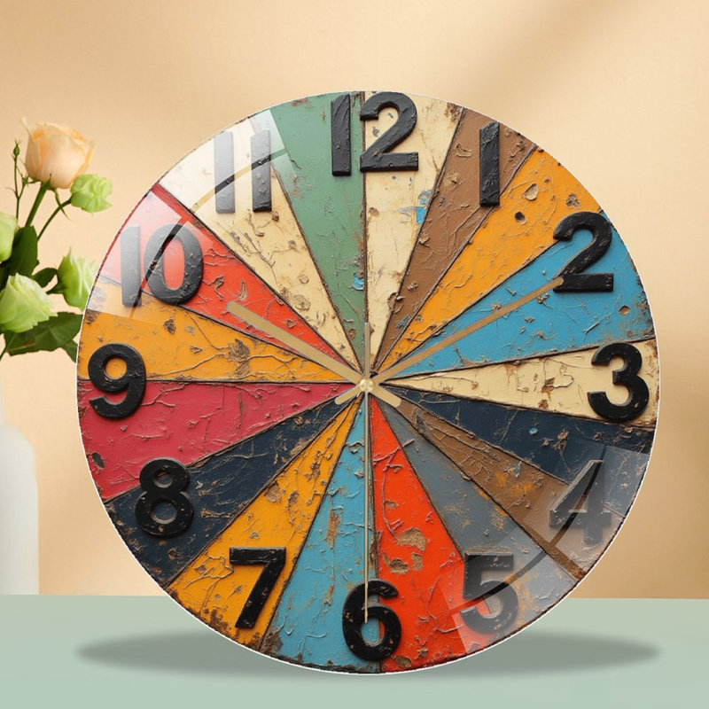 Vintage Colorful Wall Clock Home Decor Art - 12'' Modern Glass Wall Clock