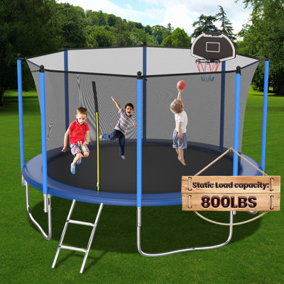 10FT Tranpoline for Kids with Safety Enclosure Net Recreational Tranpoline for Adults Backyard Outdoor Tranpoline with Basketball Hoop