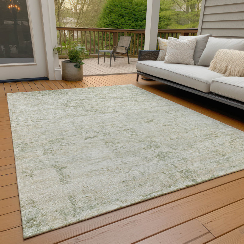 Machine Washable Light Beige Linen Indoor/Outdoor Rug