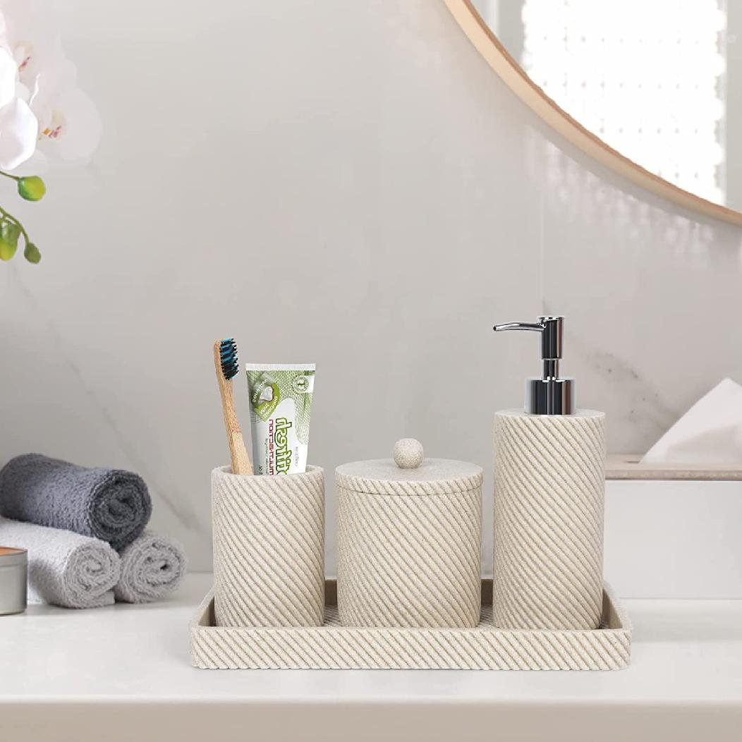 Bathroom Accessories Set with Tissue Box Cover, Soap Dish, Cotton Swab  Holder, Vanity Tray