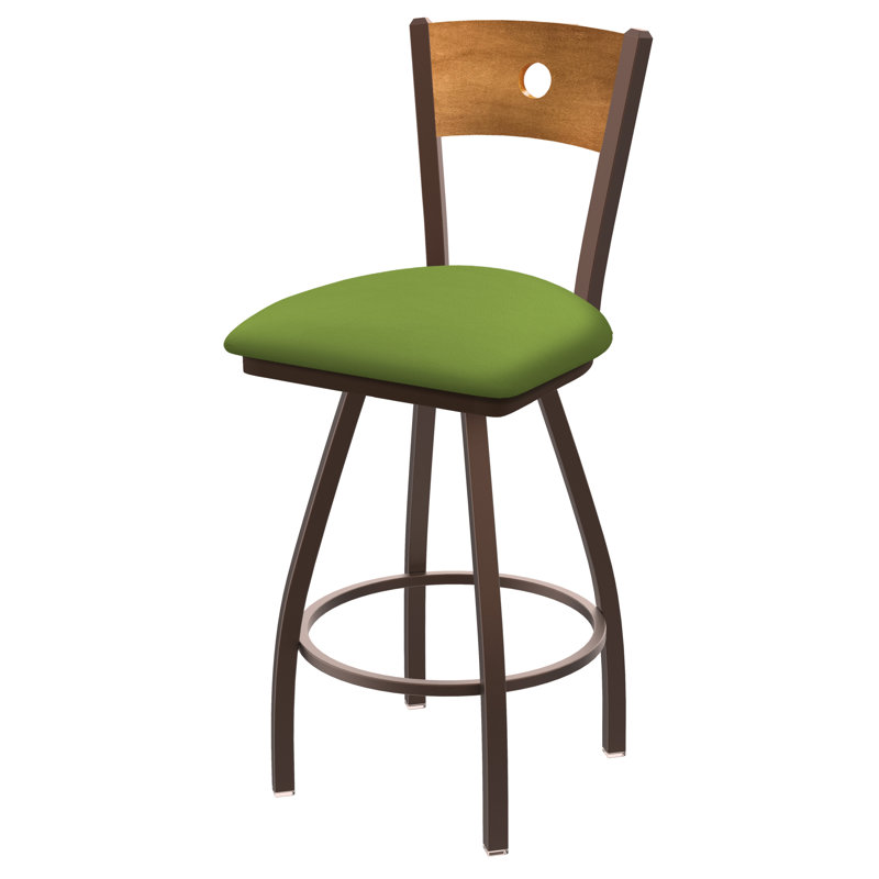 Tabouret pivotant Voltaire, Chêne naturel, Bronze, Siège Canter Kiwi Green / dossier moyen en érabl