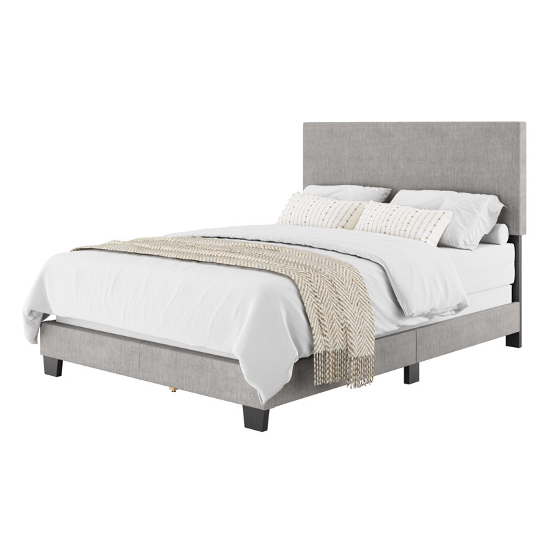 Lit tapissier Arlea, Double, Polyester gris clair