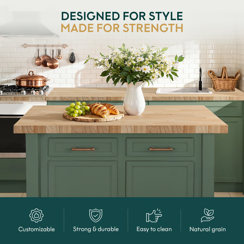 Bartlum Hevea Solid Wood Butcher Block Countertop for DIY Island, Kitchen Countertop, Workbench, 36" H x 25" W x 1.5" D