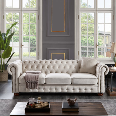 Canapé Chesterfield en tissu beige (beige)