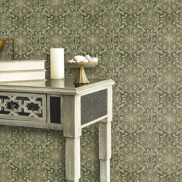 Elegance 10m x 53cm Metallic Wallpaper Roll, Green