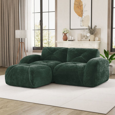 3-Piece L-Shaped No Assembly Modular Compression Sectional Sofa in Velvet Upholstery with Versatile Ottoman, Cloud-Like Comfort