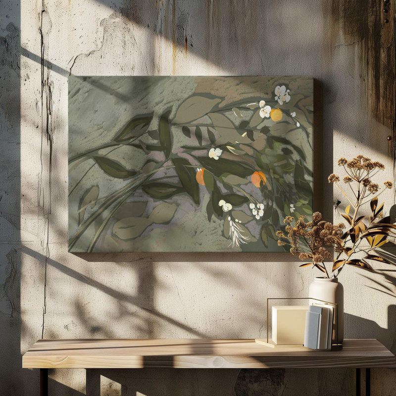 Flowering Citrus Branches by Josie George — Botanical Wall Art, 48 × 32, Framed Print, Tan