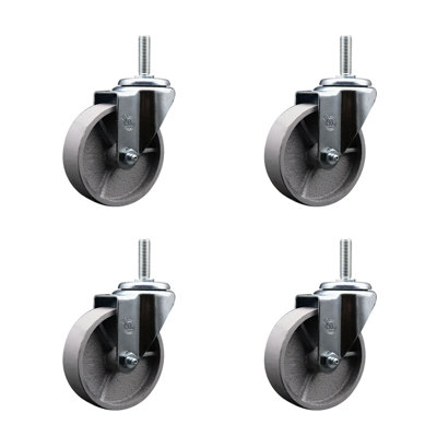 Steel Wheel Swivel 3/4 Inch Threaded Stem Caster Set 2 Brakes SCC