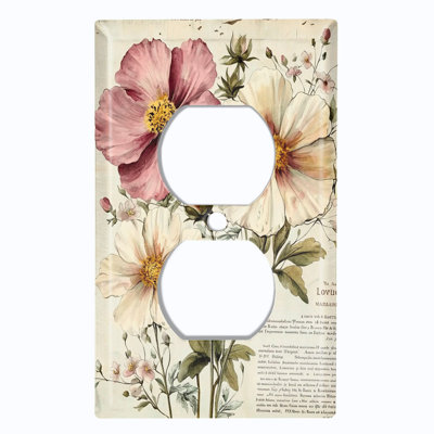 Metal Light Switch Plate Cover; US Standard Size 4 Gang Toggle - Vintage Flowers